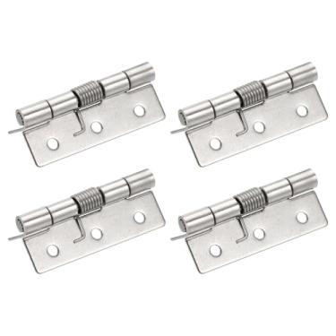 Imagem de HARFINGTON 4 peças de dobradiças com mola de 6 cm de comprimento com mola de aço inoxidável com abertura automática pequena dobradiça de porta para caixa de porta de armário faça você mesmo, prata