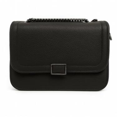 Imagem de Bolsa Transversal Feminina Preta com Corrente Couro Sintético Fecho de Fivela Alça Ajustáve Estilo Elegante 19cmx13,5cm