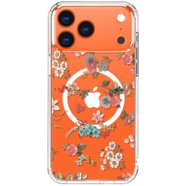 Imagem de ICEDIO Capa para iPhone XX Pro Max com protetor de tela - compatível com carregamento sem fio, proteção aprimorada da câmera, capa transparente com design floral moderno para mulheres - pequenas