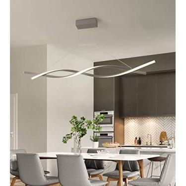 Imagem de Luminária pendente LED Wave Design ajustável, lustre espiral moderno estilo nórdico para cozinha, sala de jantar, sala de estar, cinza + tricolor, 100 cm