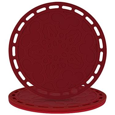 Imagem de Smithcraft Trivet de silicone grande suporte de panela redondo e tripé para pratos quentes e panelas, tapete quente para bancadas, mesas, descanso de colher - conjunto de 3 (vermelho merlot)