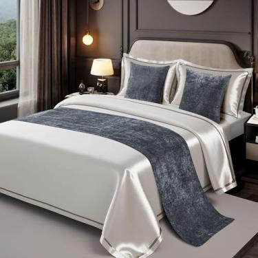 Imagem de Cachecol de corredor de cama de hotel cor sólida sem desbotamento decoração de cama de veludo luxuoso para quarto de cama proteção de cama macia de qualidade para cama dupla queen king tamanho cinza
