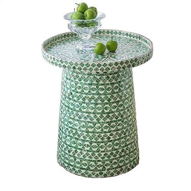 Imagem de Mesa auxiliar de mesa lateral redonda, mesa de centro de 20 x 22,8 polegadas, mesa auxiliar para sofá-cama, suporte para banco para plantas em interiores, pequena mesa decorativa, mesa de canto, mesa