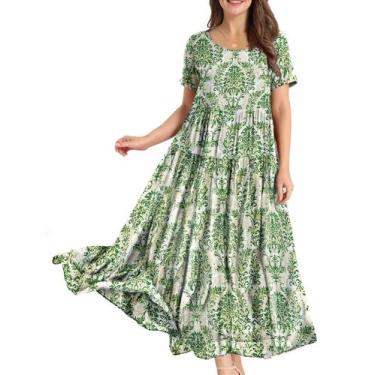 Imagem de Vestido YESNO casual, solto, boêmio, floral com bolsos para mulheres