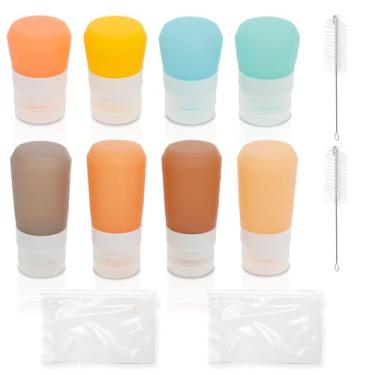 Imagem de 8 frascos de espremer condimentos à prova de vazamento recipiente de molho de salada portátil espremer frascos de molho de salada com 2 escovas de limpeza para piquenique e viagens de uso diário