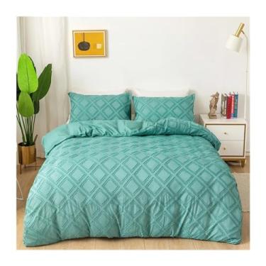 Imagem de Conjunto de cama com 3 peças de flores de corte geométrico Queen King Size conjunto de capa de edredom para casa lisa capa de edredom casal solteiro fronhas (verde 260 x 230 cm)