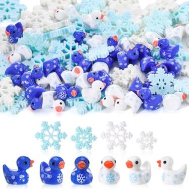Imagem de GGSTDDUP 80 peças de mini flocos de neve, minúsculos bonecos de patos de resina, figuras em miniatura fofas para acessórios de Natal de inverno, paisagem em miniatura, jardim de fadas, decoração de