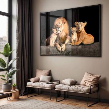 Imagem de Quadro com Moldura e Acrilico Cristal Vidro Sala Quarto Leão Família D