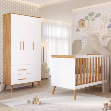 Imagem de Quarto Bebê Completo Berço Americano Guarda Roupas 3 Portas100% MDF Pé