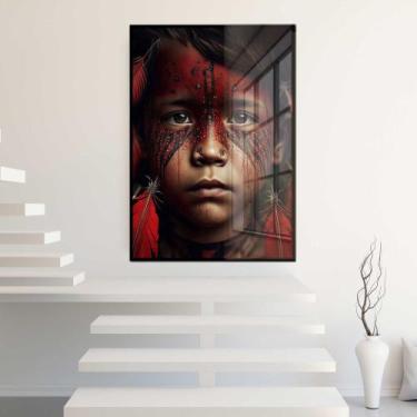 Imagem de Quadro Decorativo com Moldura e Acrilico Cristal Vidro Indio Rosto Ama