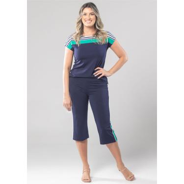 Imagem de Calça Pau a Pique Pantacourt Azul Marinho e Verde