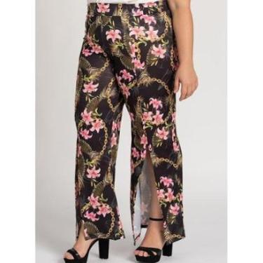 Imagem de Calça Feminina Plus Size Estampada  Tecido Confort Cós Elástico Fenda Pernas - Serena-Feminino