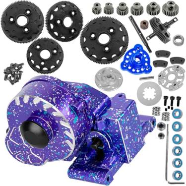 Imagem de BRCatWPark Aluminum Gearbox Transmission Case w/Spur Gear Upgrades Part for 1/10 Slash/Rustler/Stampede/Bandit 2WD (VXL) Drag Slash/Bigfoot,RC Gearbox Hops Up,Replace #9495,Colorful(Purple Blue Tone)