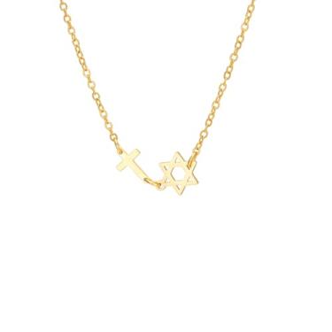 Imagem de EUEAVAN Colar com cruz de estrela de Davi para mulheres, hexagrama de seis pontas, pingente de estrela judaica, cruz de Cristo, joia religiosa cristã, presente de Hanukkah de Israel, Medium, Aço