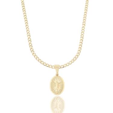 Imagem de Cordão Moeda Antiga Piastrine 3mm Masculino Banhada a Ouro24K +Plaquinha Cristo