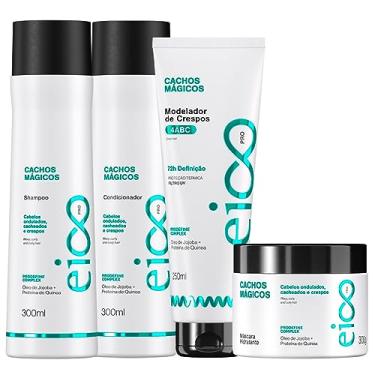 Imagem de Kit Eico Professional Cachos Mágicos Shampoo e Condicionador 300ml Máscara Hidratação Tratamento Cachos 300g e Leave-in Finalizador Modelador (Modelador Crespos)