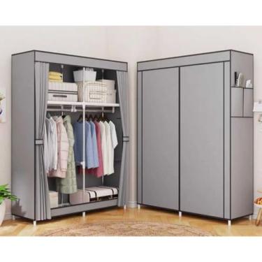Imagem de Guarda-Roupa Casal de Tecido com Prateleiras e Cabideiro | Estrutura Metálica, Fechamento com Zíper, Montagem Fácil (S10-CINZA)