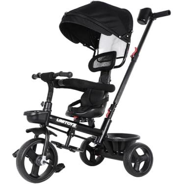 Imagem de Triciclo Infantil Com Empurrador Removível, Confort, Preto, Assento Ajustável, Cobertura Solar Removível, Para Crianças, Assento Anatômico, Cinto de Segurança e Haste Direcional