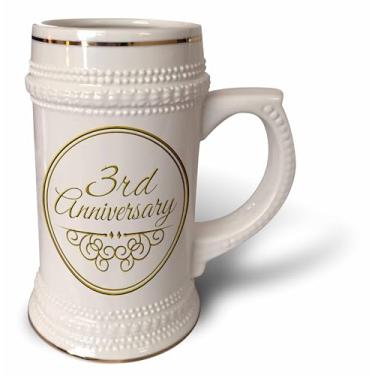 Imagem de 3dRose 3º presente - texto dourado para celebrar aniversários de casamento 2 terceiros três anos juntos - caneca Stein, 590 ml (STN_154445_1), 650 ml, branca