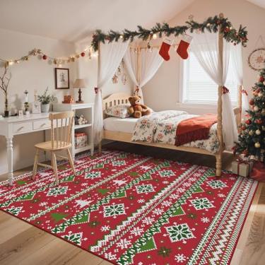 Imagem de Tapete de Natal 15 x 23 cm, lavável na máquina, antiderrapante, tapete de pilha baixa para decoração de férias, tapetes de floco de neve para sala de estar, quarto, sala de jantar, estampa de árvore