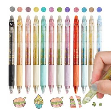 Imagem de ArvezVoy 12 canetas de gel apagáveis com glitter, multicoloridas, 0,5 mm, retráteis, para diário, desenho, anotações