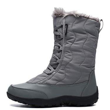 Imagem de Bigfanshu Botas femininas na altura do joelho com salto impermeável para neve ao ar livre sapatos de algodão tubo quente esqui plus veludo, Cinza, 41 M EU