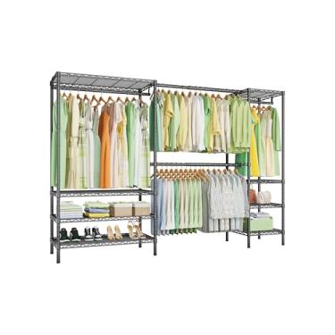 Imagem de Ulif Rack para Roupas Resistentes E11, Rack de Roupas Independente de Metal e Sistema Organizador de Armazenamento de Armário com 8 Prateleiras e 4 Hastes de Cabide, (73,2-97,6) "Wx 14,5" Dx 71,2 "H