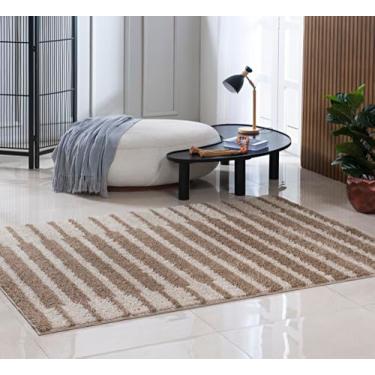 Imagem de Tapete Sala, Quarto, Escritório em Shagy Pelo 17mm Antiderrapante Base Emborrada Desing (Listra Trigo, 2,00m x 1,50m)