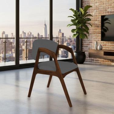 Imagem de Cadeira De Jantar Gabriela Em Madeira E Mdf Mel Linho Cinza Grafite