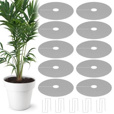 Imagem de 10 peças de cobertura de vaso de plantas de grade, cobertura de solo de vaso de flores de plástico com 10 estacas de metal, grade de proteção de flores para jardim interno e externo