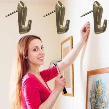 Imagem de 30 peças de ganchos para fotos, tachinhas para pendurar na parede, pregos decorativos para pendurar na parede, ganchos para quadro de avisos (Bronze)