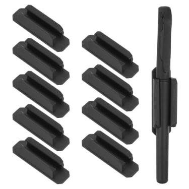 Imagem de Suporte de caneta para mesa, pacote com 10 suportes de lápis adesivos de silicone para sala de aula, acessórios de escritório, suprimentos para professores, preto