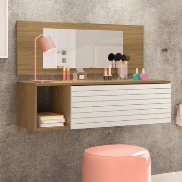 Imagem de Penteadeira Suspensa Camarim Make Up Joy com Espelho - Nature/Branca -