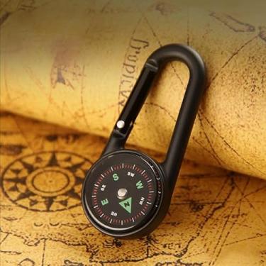 Imagem de Bússola de bolso, sobrevivência, durável, leve, bússola, com mosquetão para escalada, viagem, mochila ao ar livre, equipamento de caminhada, preto