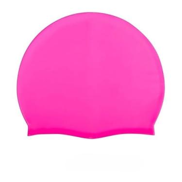 Imagem de Touca de natação de silicone mantém o cabelo seco, impermeável, confortável, flexível, durável, design à prova de rasgos, touca de natação grande para adultos rosa