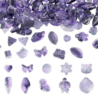 Imagem de 125 g/saco, contas de vidro de cor gradiente, multiformas, folha, flor, borboleta, cristal, vidro, espaçador, contas soltas, para pulseira DIY, colar, joias, brincos, chaveiro, enfeite pendurado, roxo