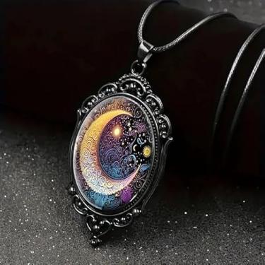 Imagem de Colar com pingente de vidro gótico para mulheres, sol e lua, estilo punk, vintage, corrente de corda de camafeu lunar, acessórios de bruxa, joias modernas, dia dos namorados, General, Liga de aço, Sem
