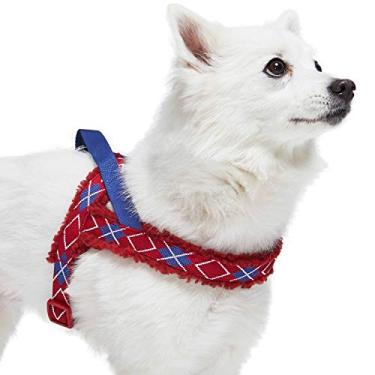 Imagem de Blueberry Pet Arreio para cães acolchoado de lã Argyle escocês macio e confortável 2021, vermelho Merlot, circunferência do peito de 42 a 53 cm, pequeno, ajustável para cães