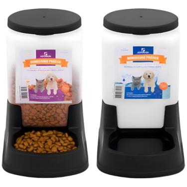 Imagem de Kit Comedouro 3kg Bebedouro 3L Automático Cães Gatos | Dispenser Ração Água Anti-Formiga Alvorada Pet (Preto)