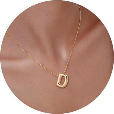 Imagem de Colar feminino com inicial de aço inoxidável banhado a ouro 18K, pingente de letra bolha de A a Z, joia personalizada do alfabeto fofo de A a Z, 18+2in, Aço inoxidável, Sem Pedra Preciosa