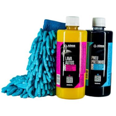 Imagem de Kit de Limpeza automotiva, Shampoo Automotivo, Pneu Pretinho e Luva de Microfibra, 500ML, Alto Rendimento, Snow Foam, Ultra Concentrado