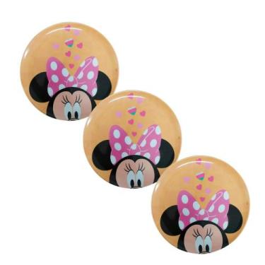 Imagem de Kit 3 Pratos Raso Infantil Criança Disney Minnie Melamine - Yangzi