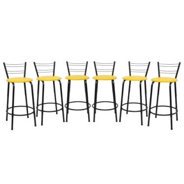 Imagem de Kit 6 Banquetas Para Cozinha Flórida Estrutura Preta 60cm Área de Lazer Piscina Balcão Bancada Bistro Bar (Assento Amarelo)