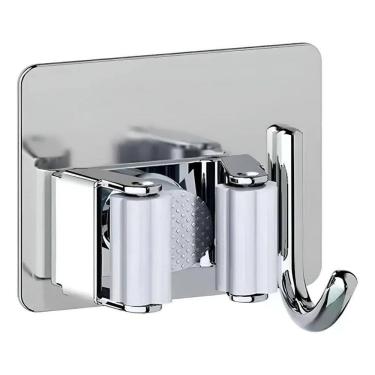 Imagem de 2 Suporte De Vassoura E Rodo Com Gancho Inox Parede Multiuso