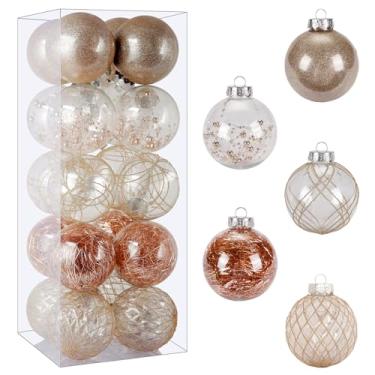 Imagem de BSTDECOR Conjunto de enfeites de bolas de Natal, 20 quilates, grandes, transparentes, inquebráveis, 80 mm/8,15 pol. Bolas decorativas penduradas em champanhe para árvore de Natal, Halloween, Ação de