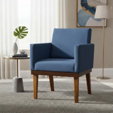 Imagem de Poltrona Decorativa Para Sala Recepção Manicure Consultório Salão de Beleza Base em Madeira Divine Tecido Suede (Azul Marinho)