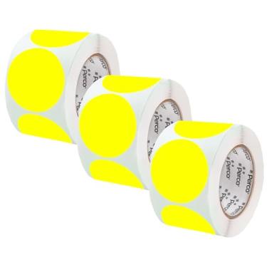 Imagem de Perco Etiquetas adesivas fluorescentes amarelas perfuradas de 10 cm - 3 rolos, 1.200 adesivos redondos - com adesivo permanente para avisos de segurança, etiquetagem de equipamentos, sinalização de