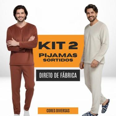 Imagem de Kit 2 Pijamas Adulto Inverno  Estampa Lisa, Gramatura 180 g/m², Quenti