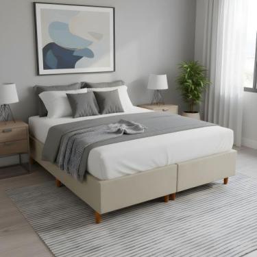 Imagem de Base Cama Box Casal Queen Bipartida 158x198x37 Cor Bege - Mundo Das Be