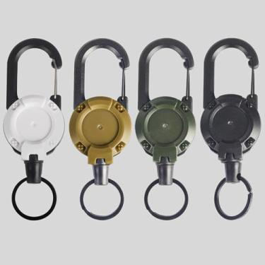 Imagem de 3 porta-chaves retráteis resistentes, porta-crachás de mosquetão multiferramentas, porta-crachá retrátil com clipe de aço inoxidável, adequado para homens e mulheres (branco + preto)